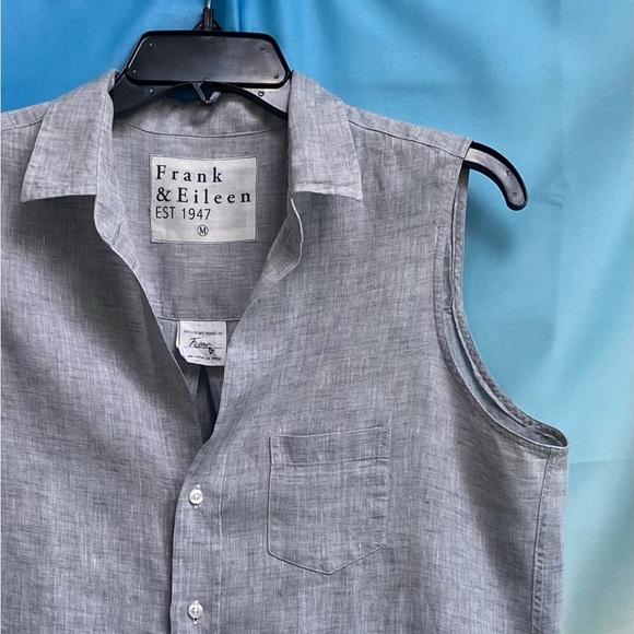 Frank & Eileen Fiona Sleeveless Classic Linen Blouse Size: M Gray - Picture 3 of 15